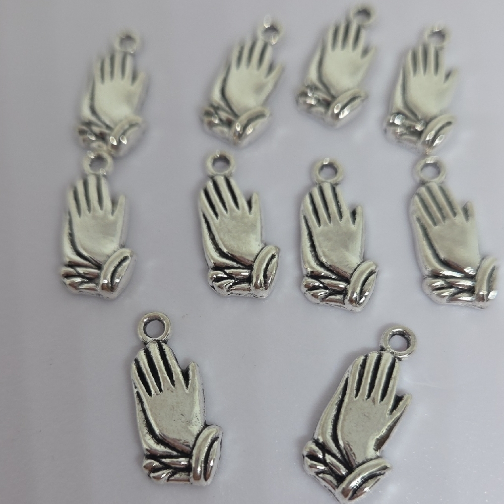 Silver Praying Hands Charms. Ten Charms.